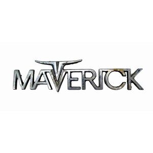 VTG 1970s FORD MAVERICK CHROME FENDER EMBLEM BADGE W/ BULL HORN DESIGN AUTO PART
